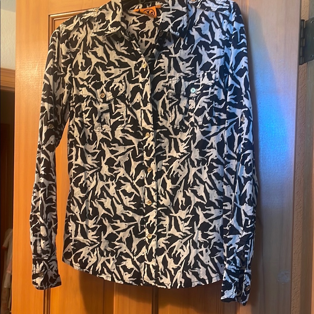 Tory Burch Black and White Long Sleeve Button Down Shirt